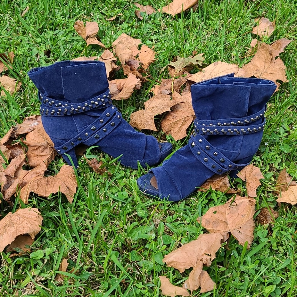 Suede Embellished Blue Boutique Booties